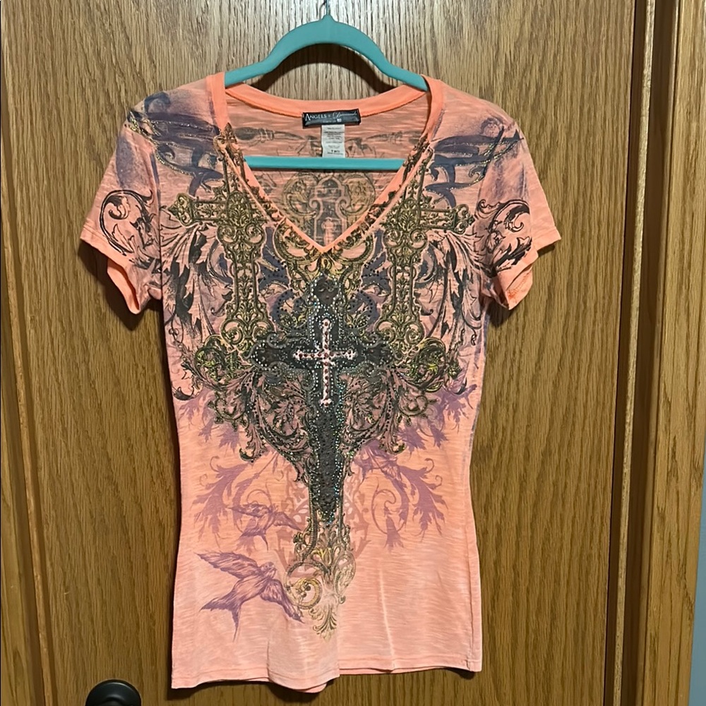 Angels & Diamonds Pink Fitted Graphic Tee Short Sleeve